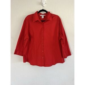 Real Comfort Vintage 90s Women’s Plus Size 2XL Red Button Front Cotton Blouse